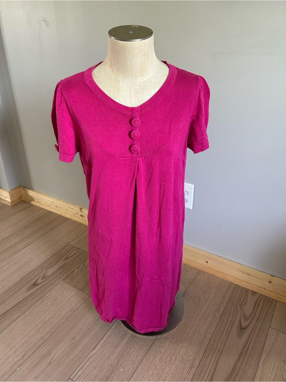new directions Short-Sleeve Pleated Tunic - Fuchsia